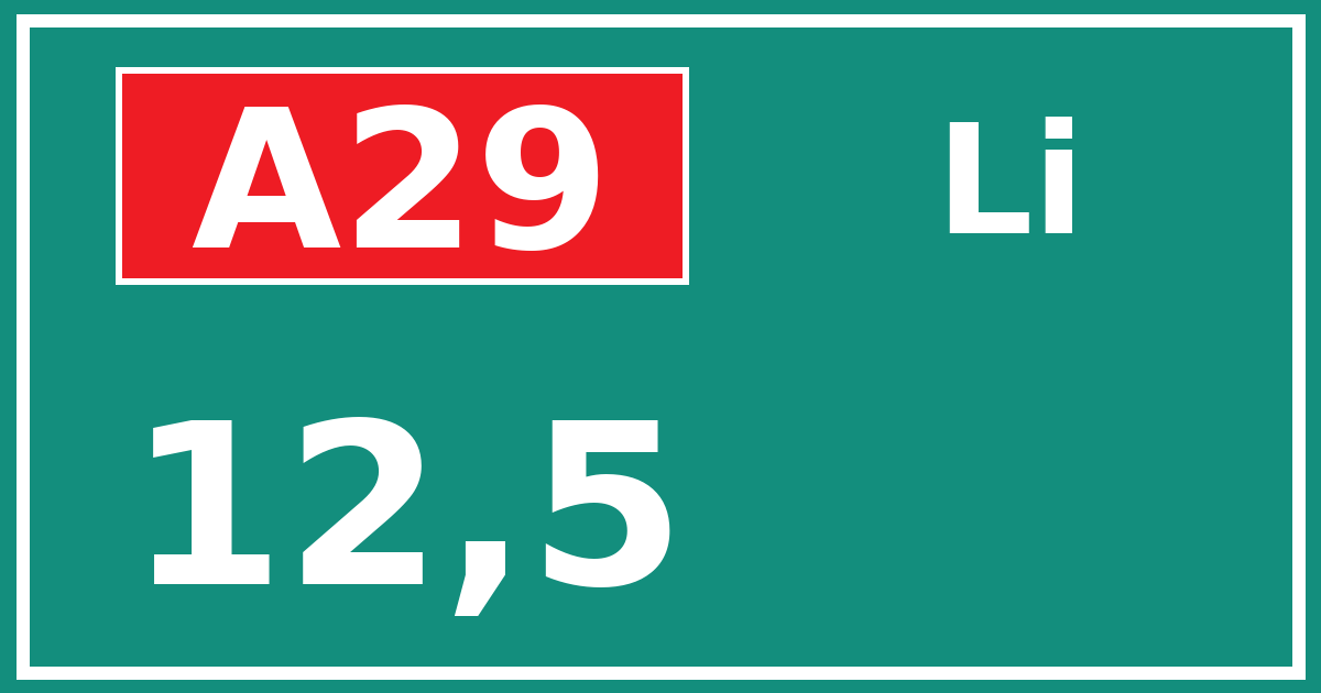 Hectometerbord A29 12,5 zijde Li
