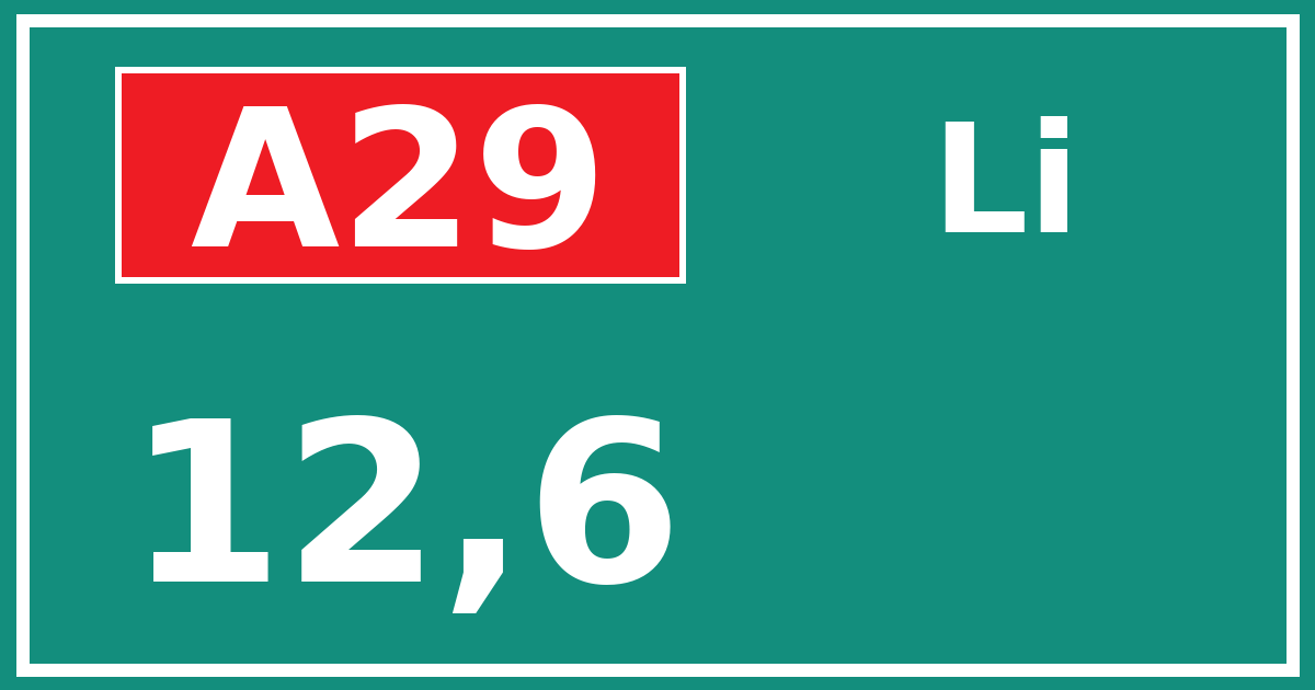 Hectometerbord A29 12,6 zijde Li