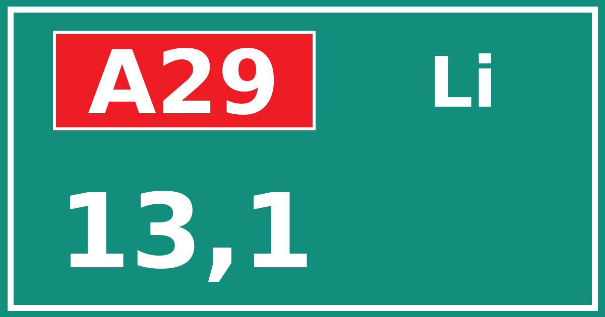 Hectometerbord A29 13,1 zijde Li