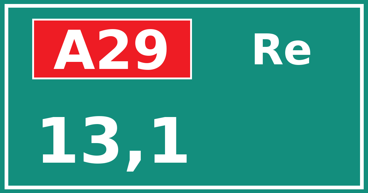 Hectometerbord A29 13,1 zijde Re