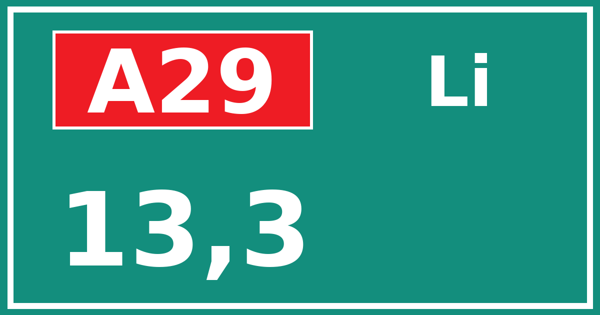 Hectometerbord A29 13,3 zijde Li