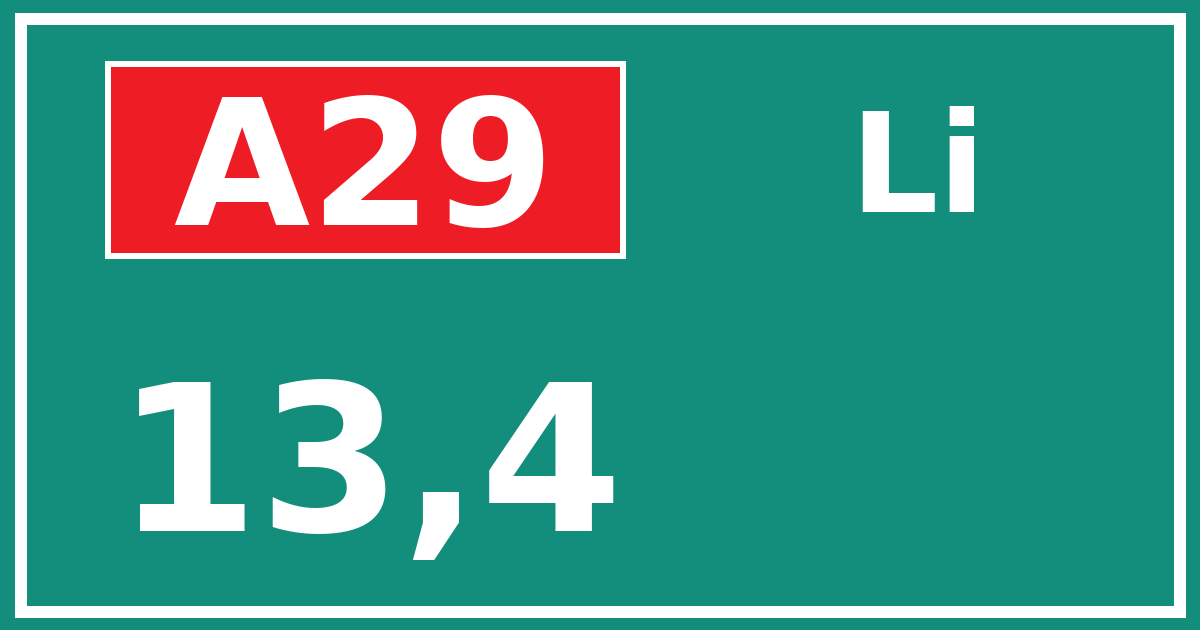 Hectometerbord A29 13,4 zijde Li