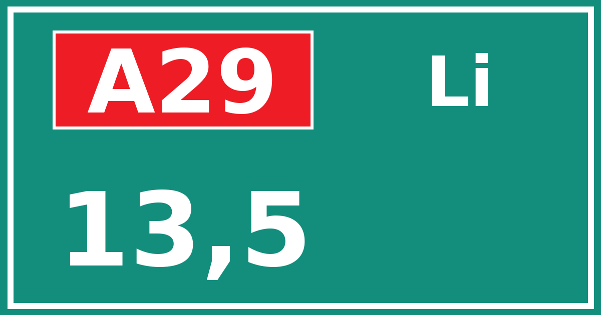 Hectometerbord A29 13,5 zijde Li