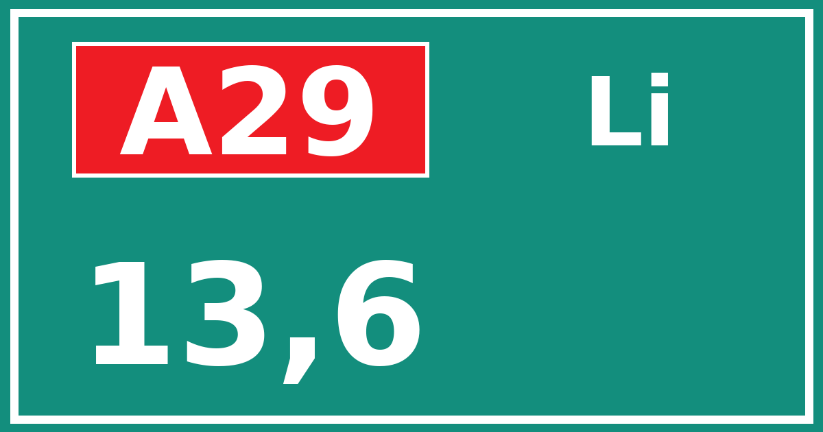 Hectometerbord A29 13,6 zijde Li