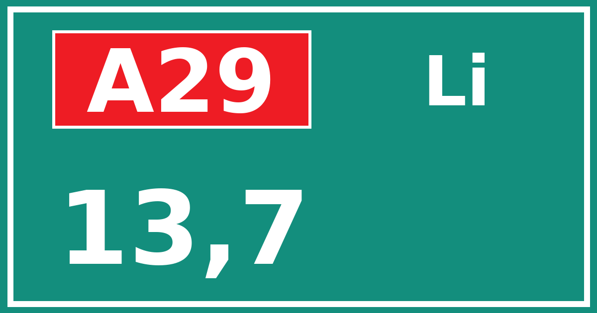 Hectometerbord A29 13,7 zijde Li