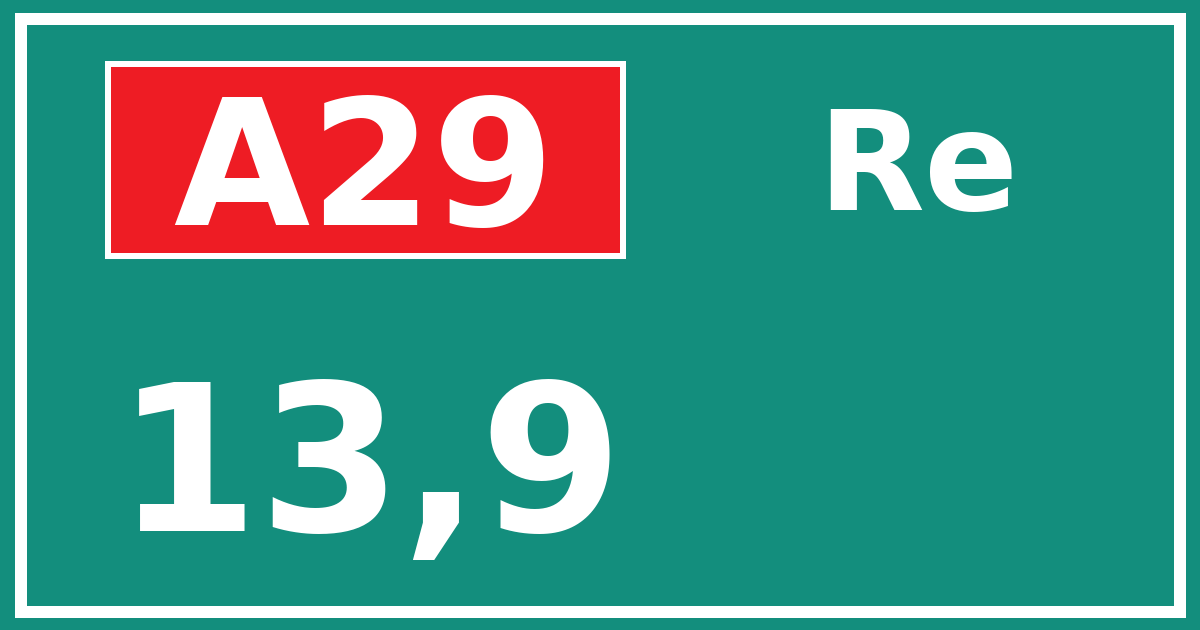 Hectometerbord A29 13,9 zijde Re