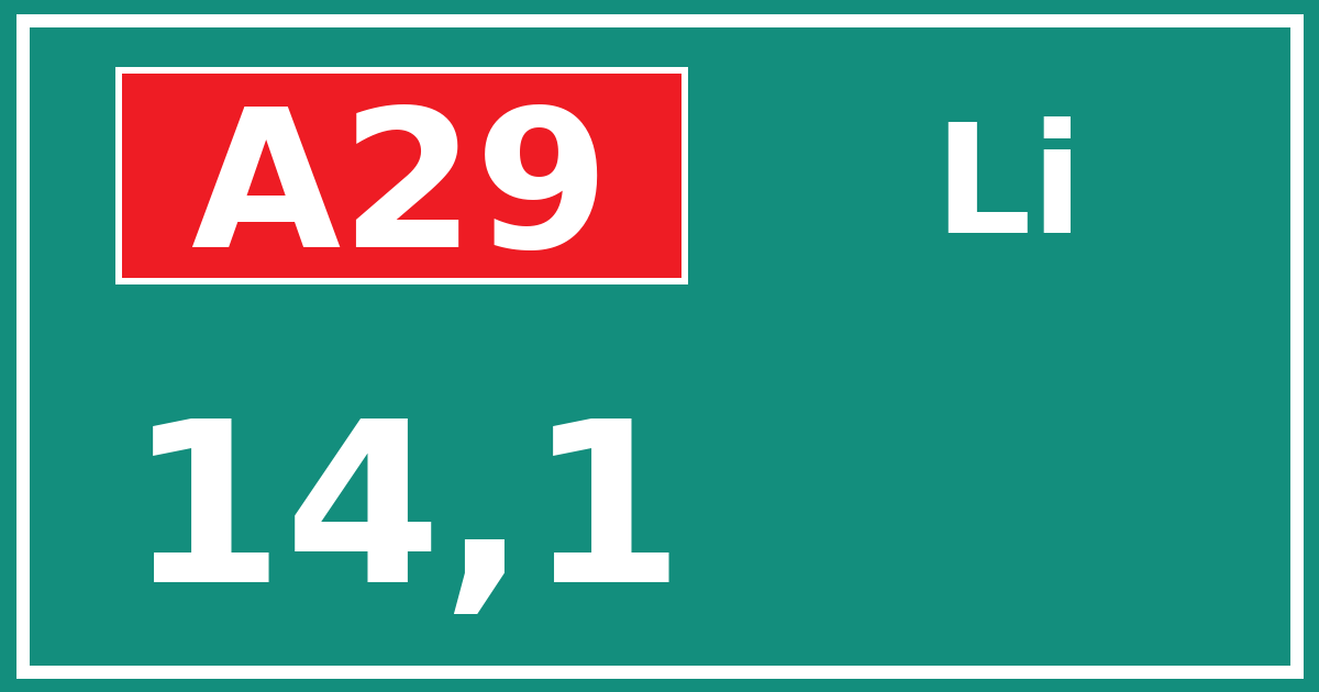 Hectometerbord A29 14,1 zijde Li