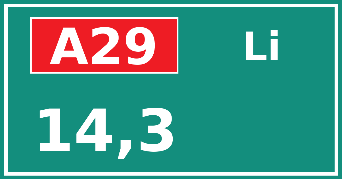Hectometerbord A29 14,3 zijde Li