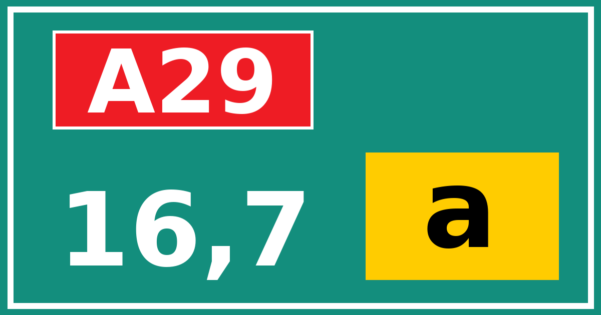 Hectometerbord A29 16,7 letter a