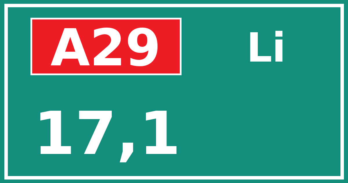 Hectometerbord A29 17,1 zijde Li