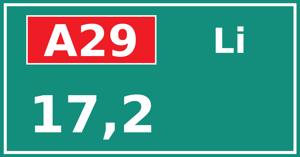 Hectometerbord A29 17,2 zijde Li