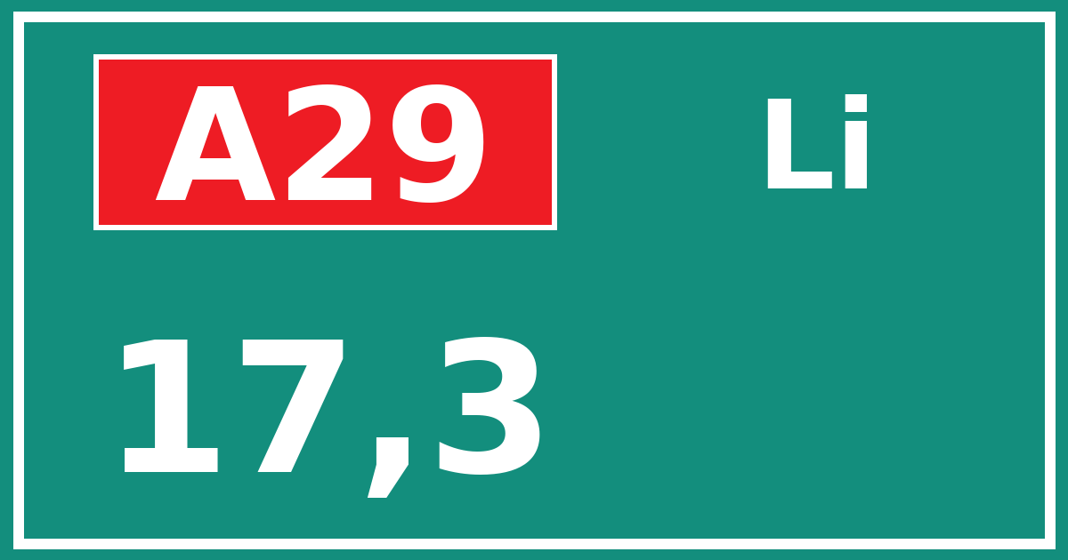 Hectometerbord A29 17,3 zijde Li