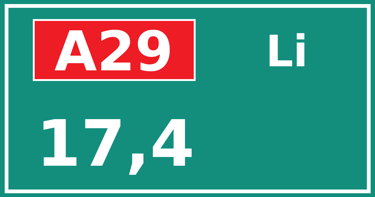 Hectometerbord A29 17,4 zijde Li