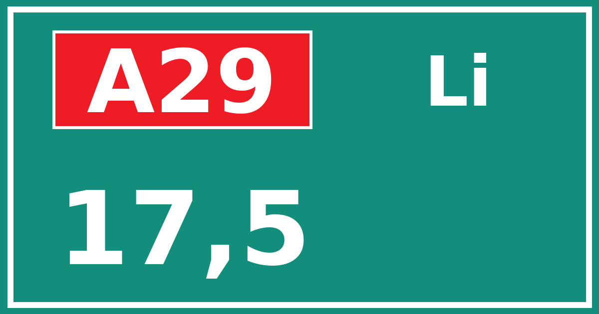 Hectometerbord A29 17,5 zijde Li