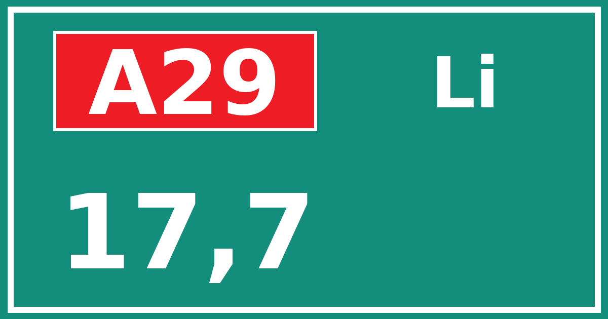 Hectometerbord A29 17,7 zijde Li