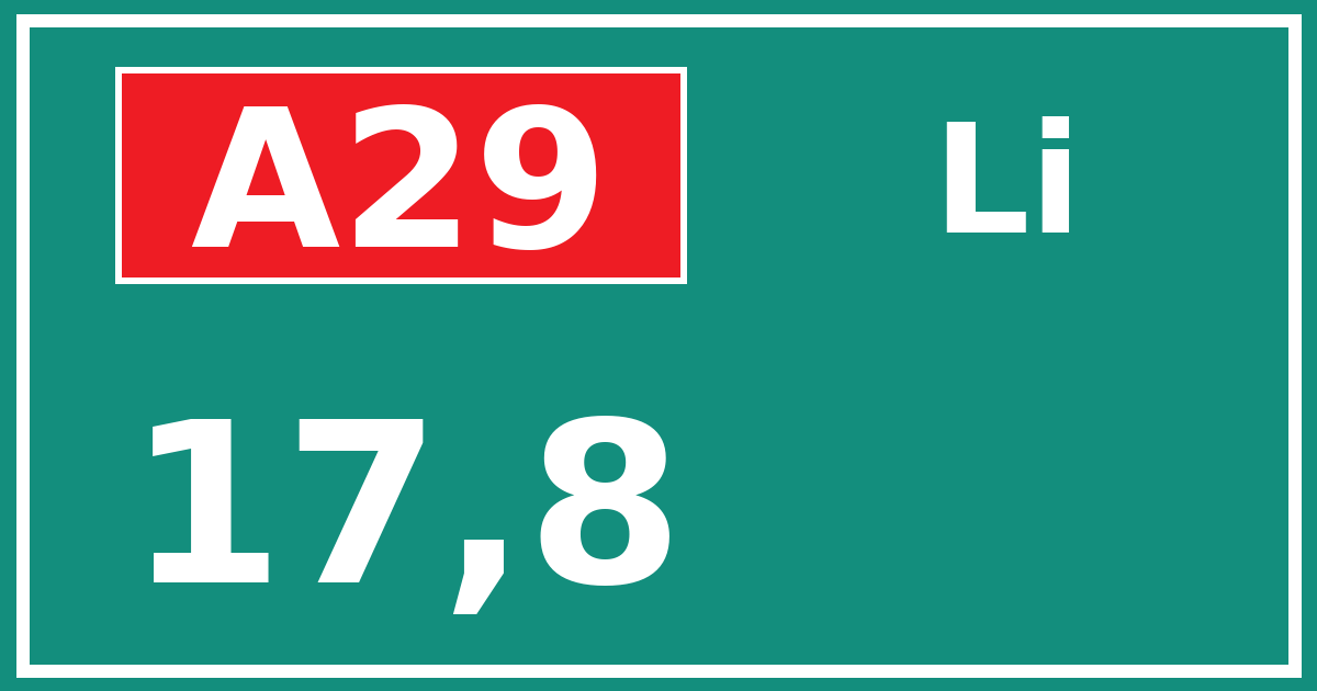 Hectometerbord A29 17,8 zijde Li