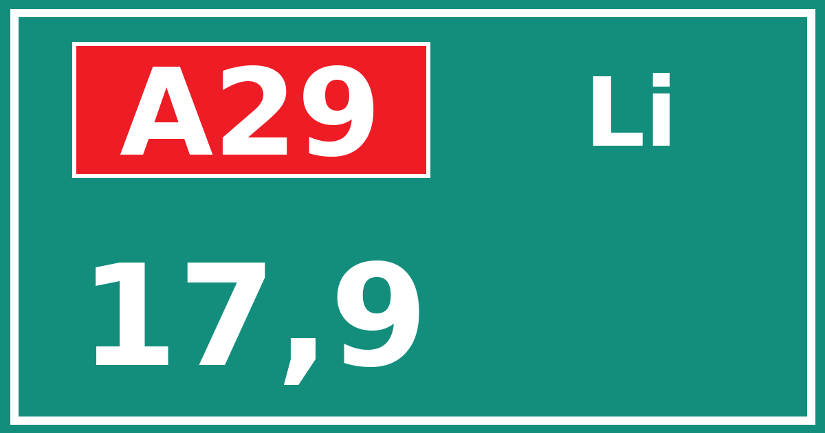Hectometerbord A29 17,9 zijde Li