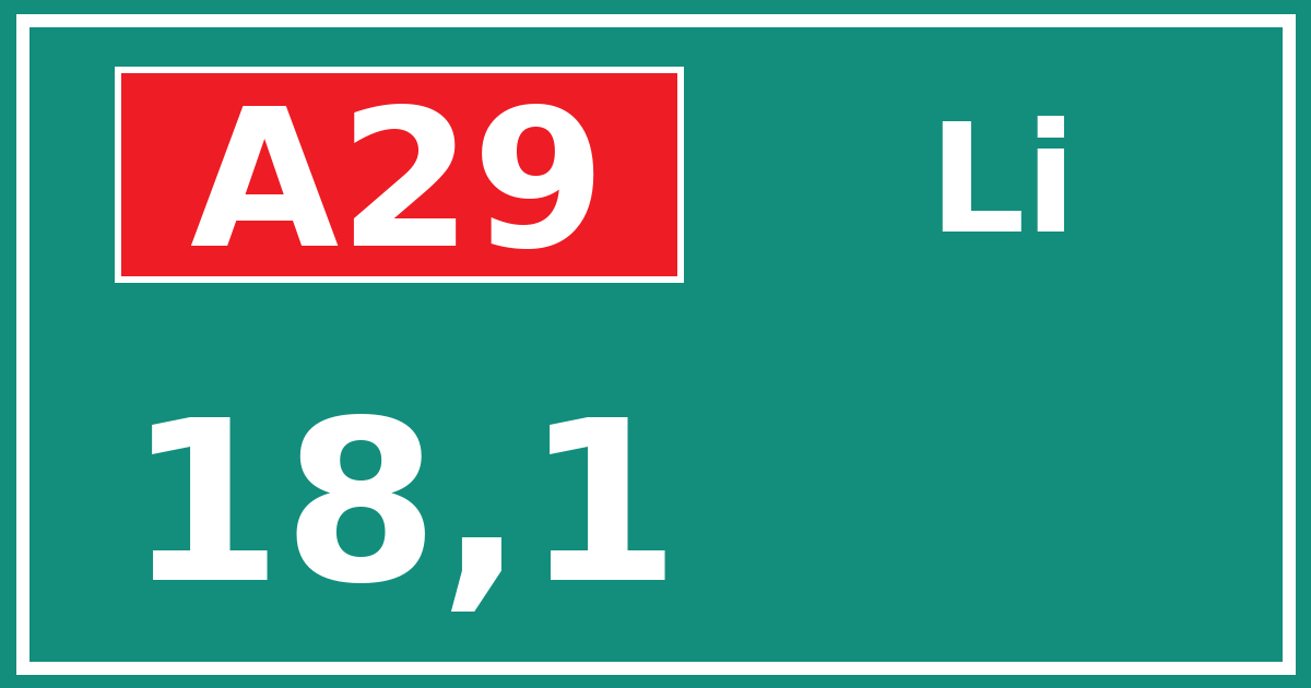 Hectometerbord A29 18,1 zijde Li
