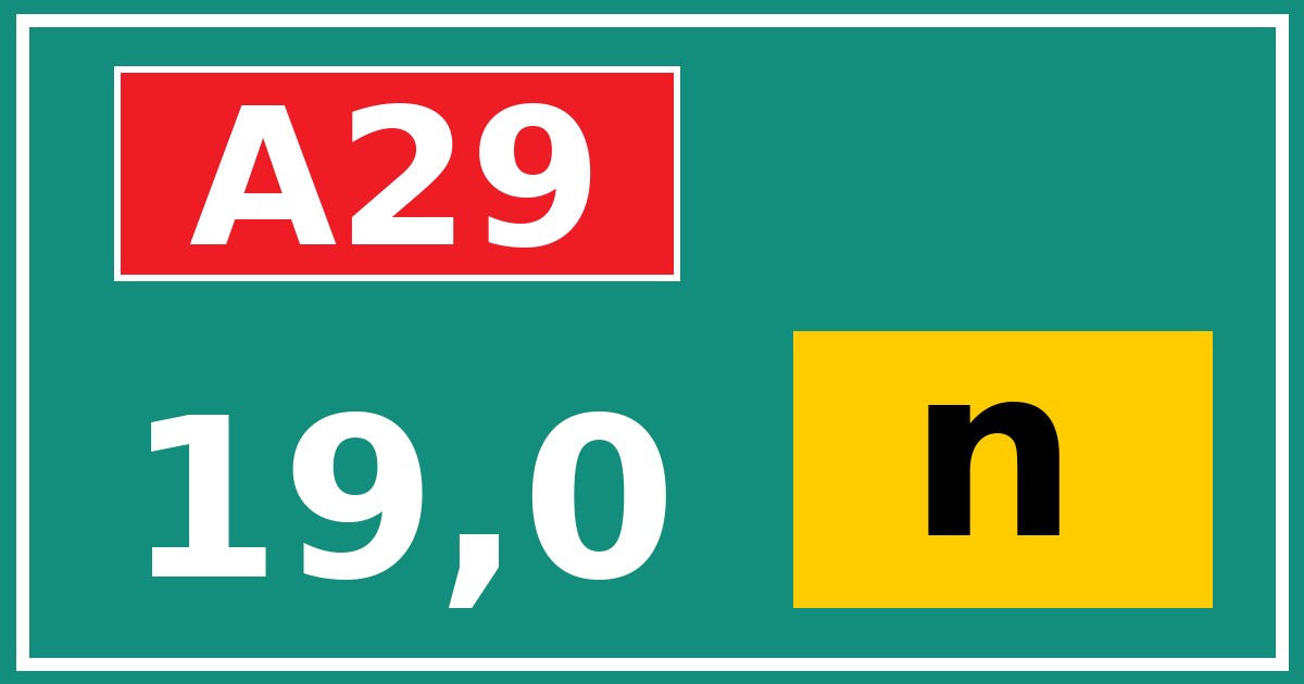 Hectometerbord A29 19,0 letter n