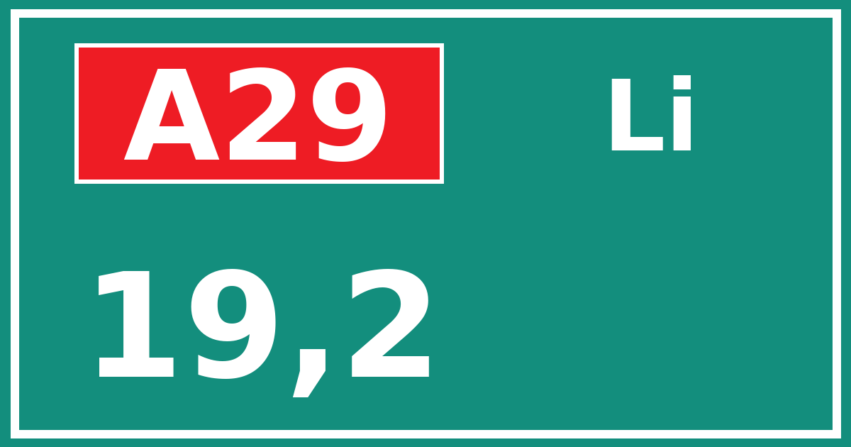 Hectometerbord A29 19,2 zijde Li