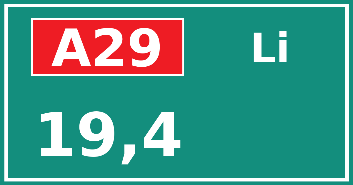 Hectometerbord A29 19,4 zijde Li
