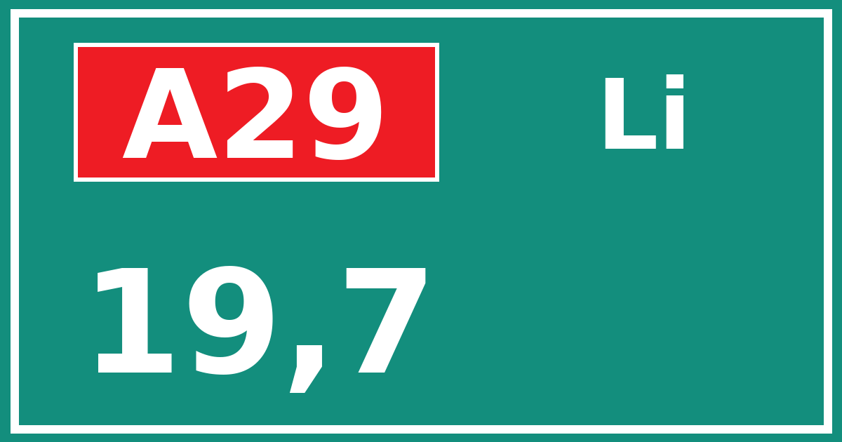 Hectometerbord A29 19,7 zijde Li