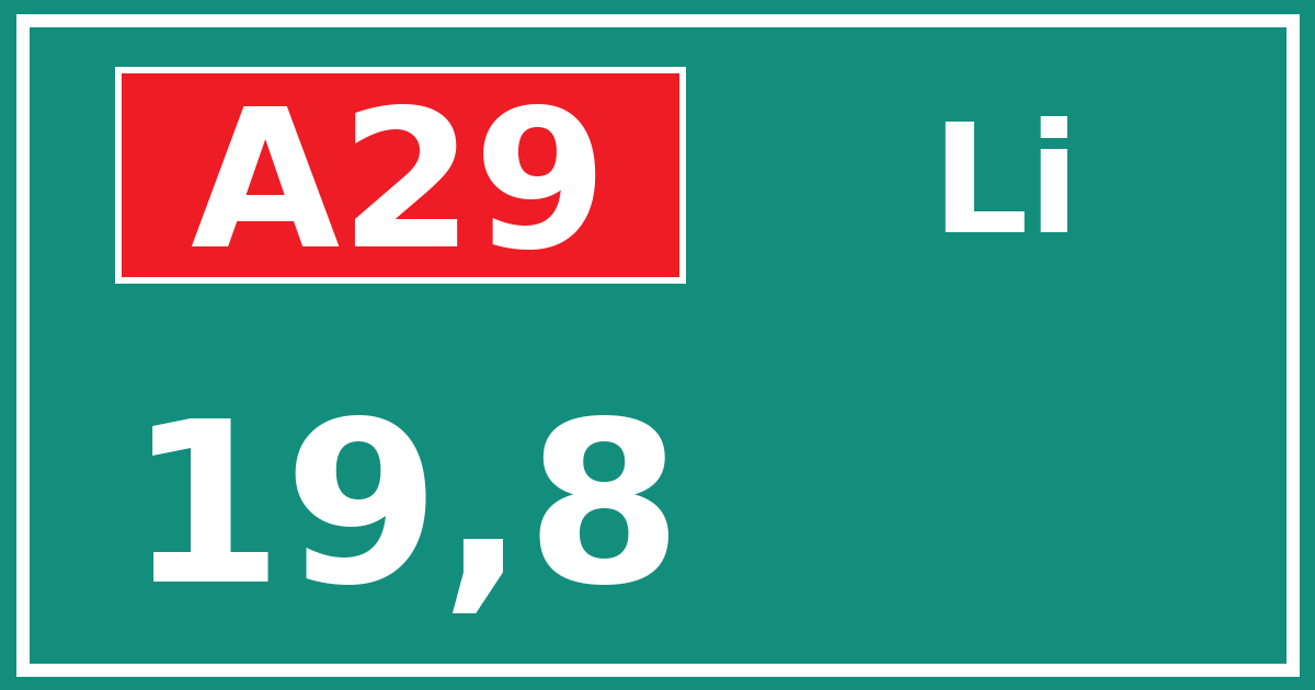 Hectometerbord A29 19,8 zijde Li