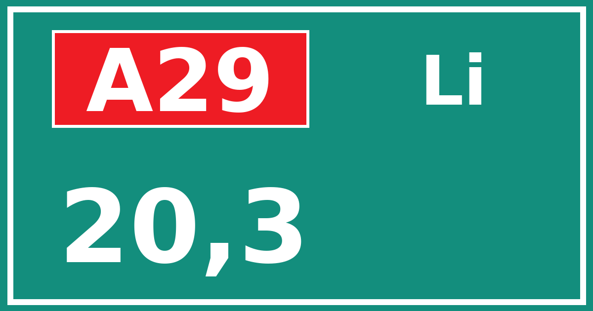 Hectometerbord A29 20,3 zijde Li