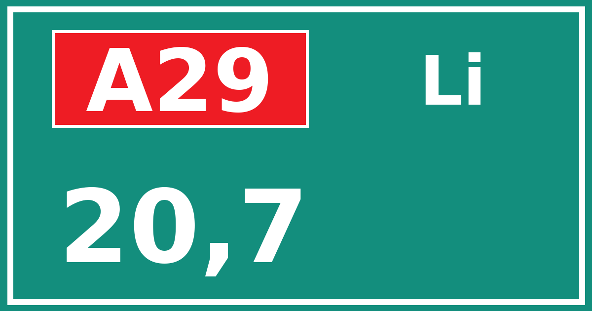 Hectometerbord A29 20,7 zijde Li