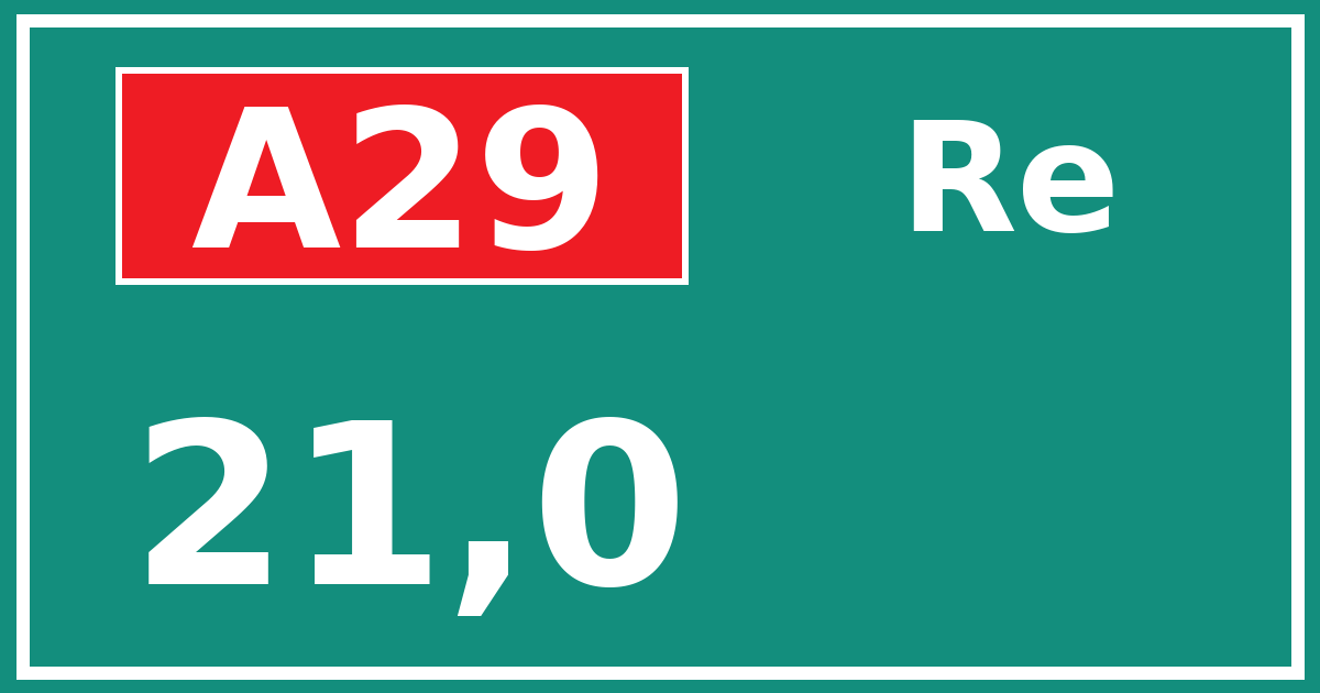 Hectometerbord A29 21,0 zijde Re