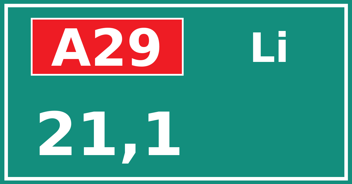 Hectometerbord A29 21,1 zijde Li
