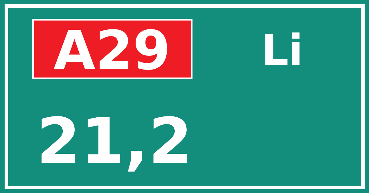 Hectometerbord A29 21,2 zijde Li