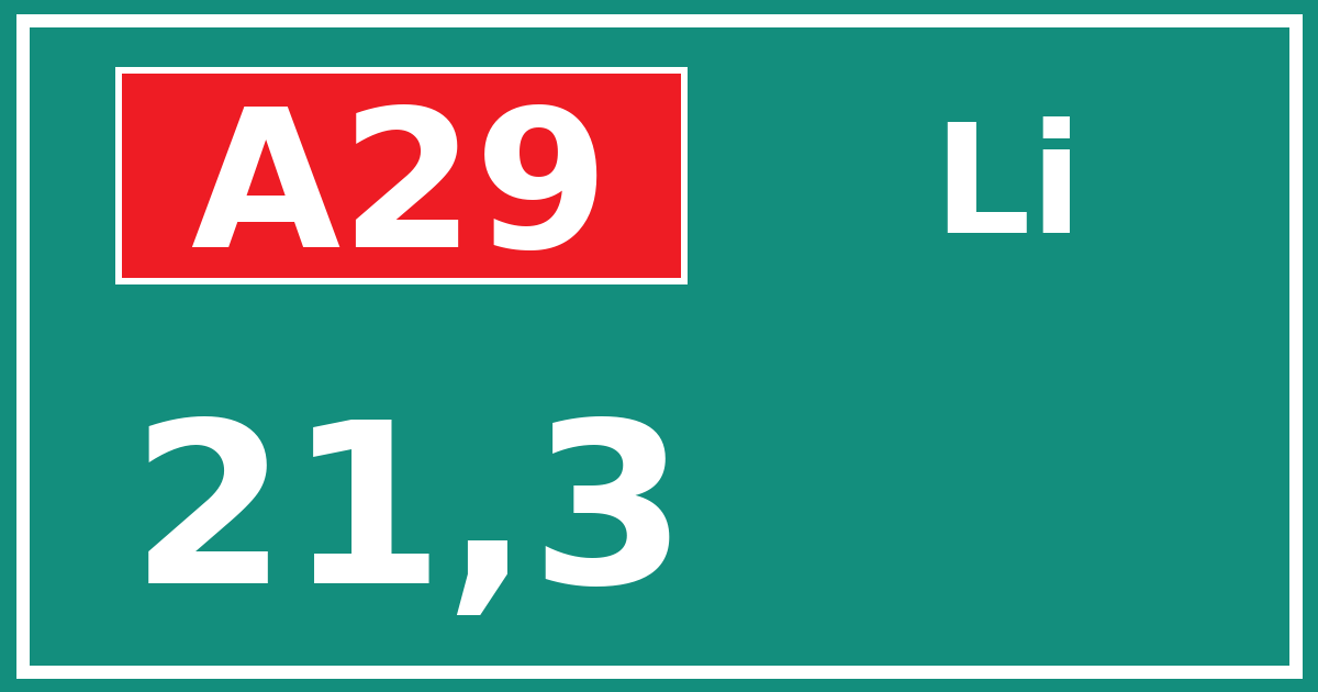 Hectometerbord A29 21,3 zijde Li