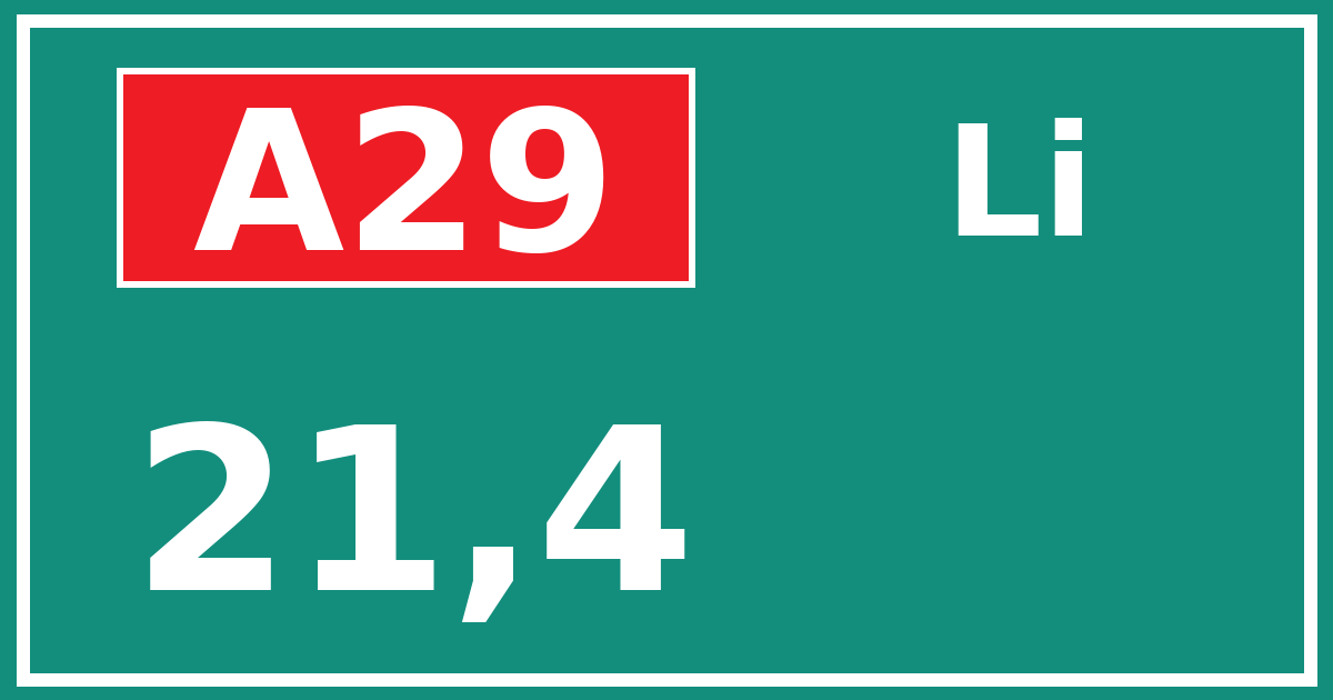 Hectometerbord A29 21,4 zijde Li
