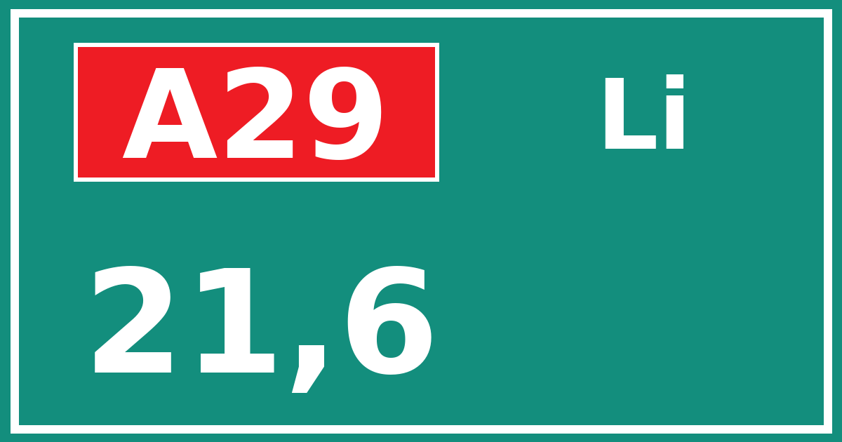 Hectometerbord A29 21,6 zijde Li