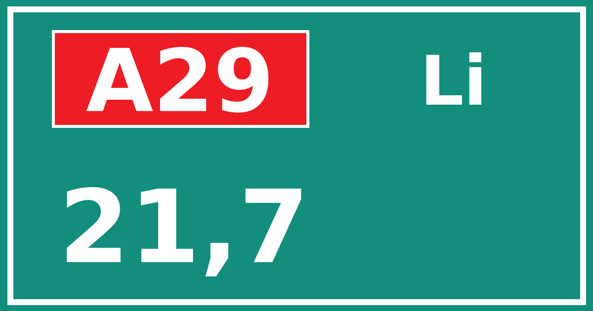 Hectometerbord A29 21,7 zijde Li