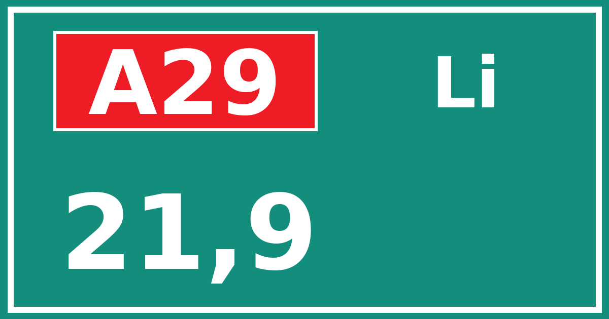 Hectometerbord A29 21,9 zijde Li