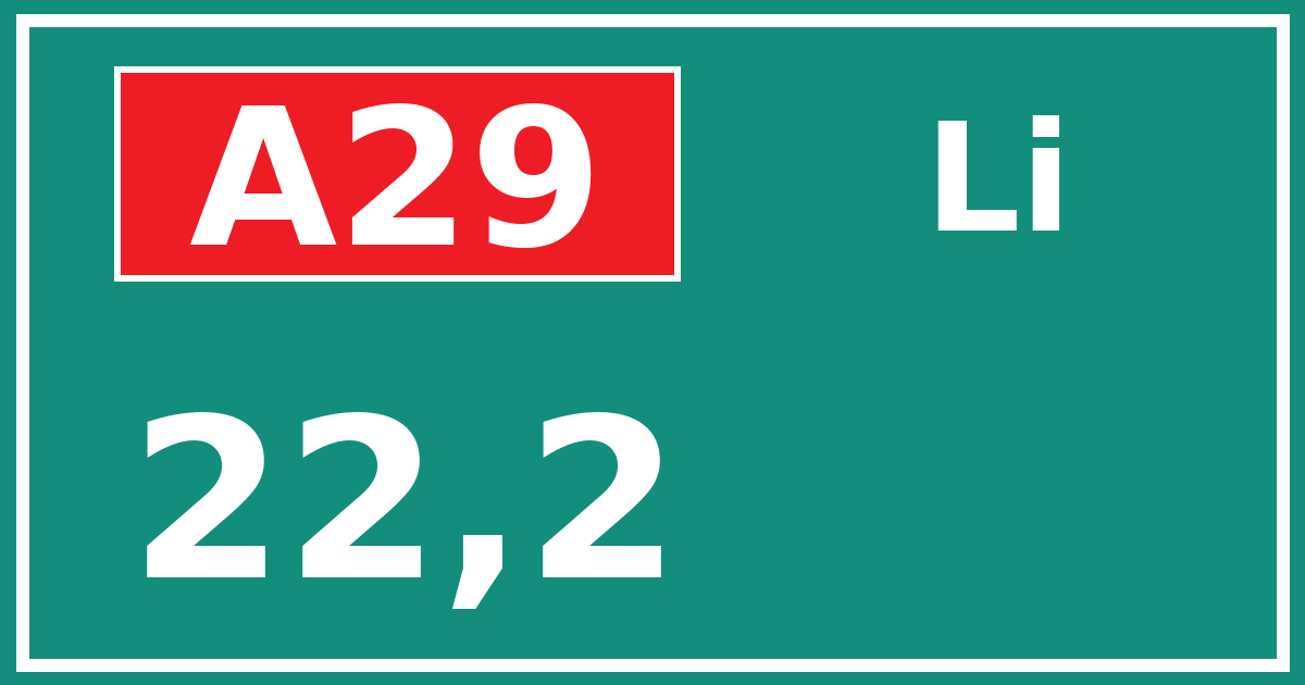 Hectometerbord A29 22,2 zijde Li