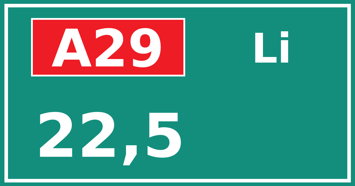 Hectometerbord A29 22,5 zijde Li