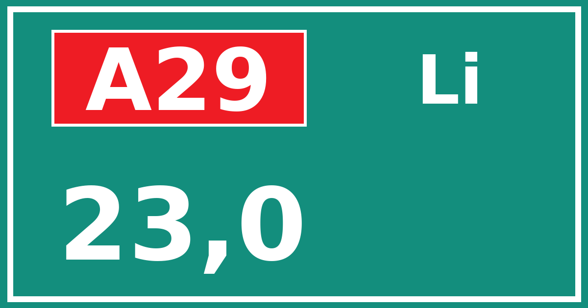 Hectometerbord A29 23,0 zijde Li