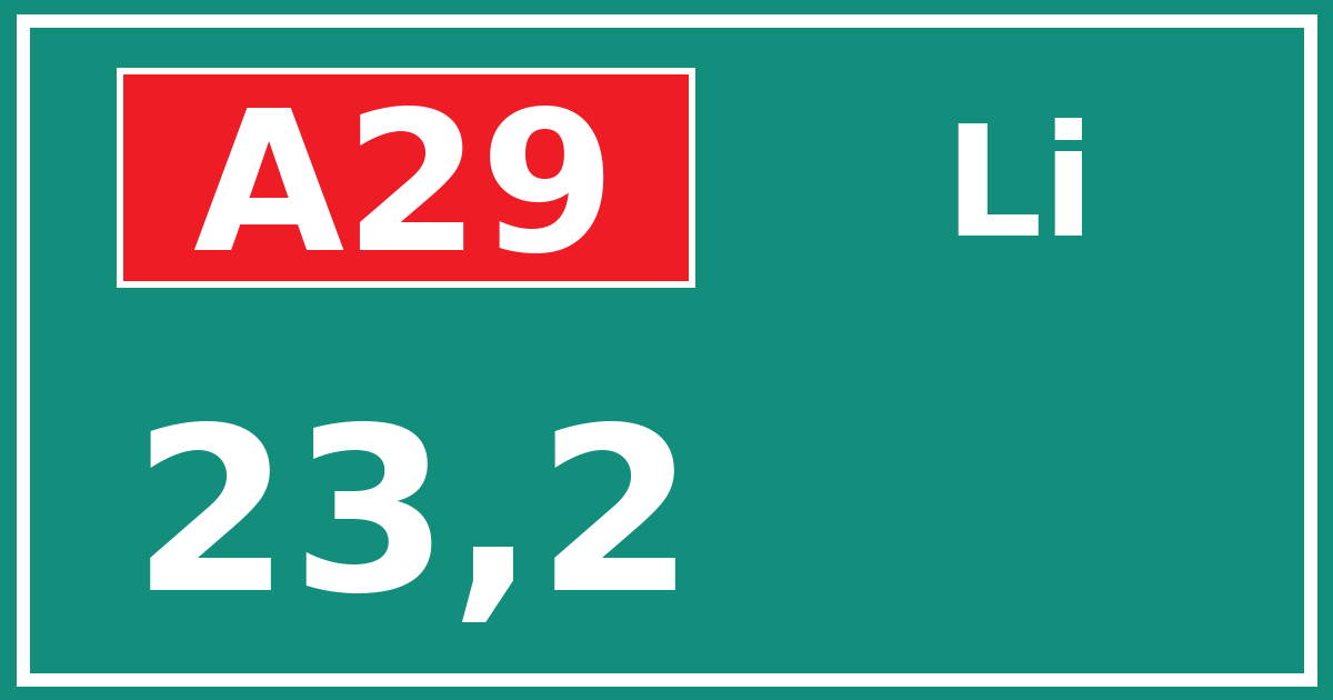 Hectometerbord A29 23,2 zijde Li