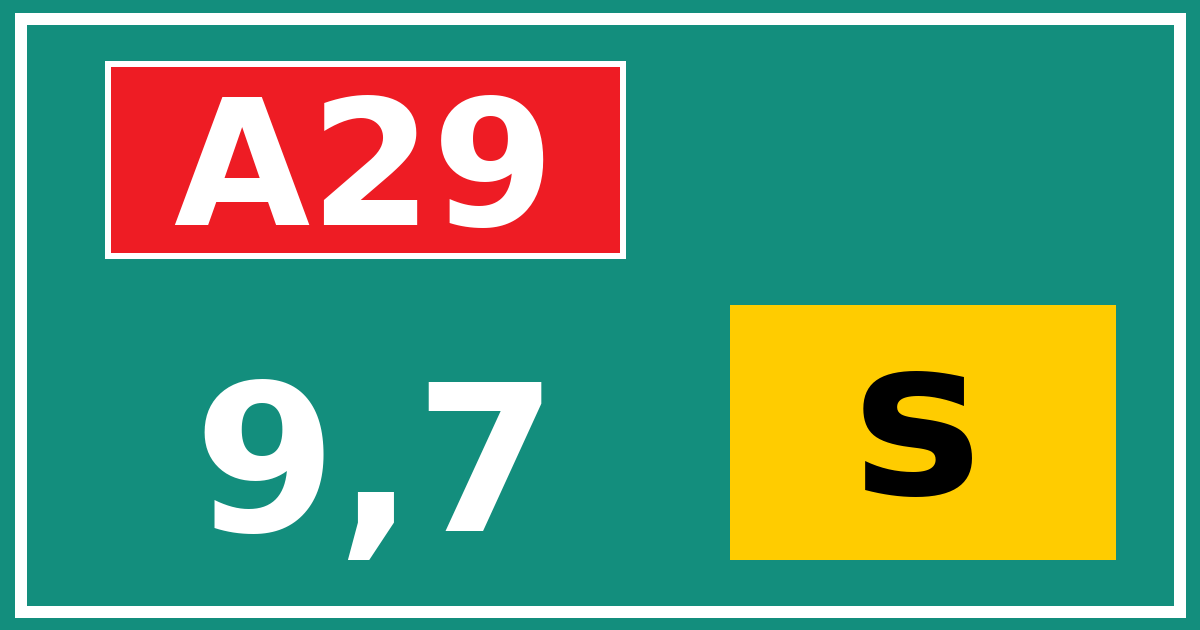 Hectometerbord A29 9,7 letter s