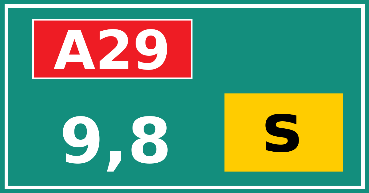 Hectometerbord A29 9,8 letter s