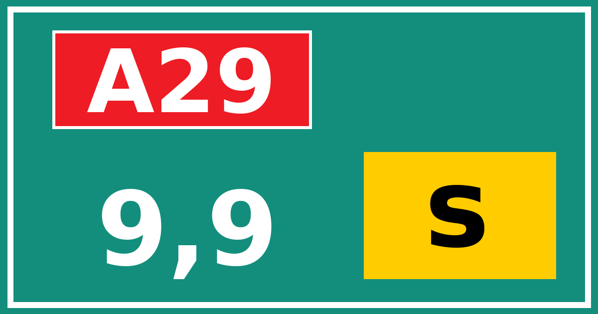 Hectometerbord A29 9,9 letter s