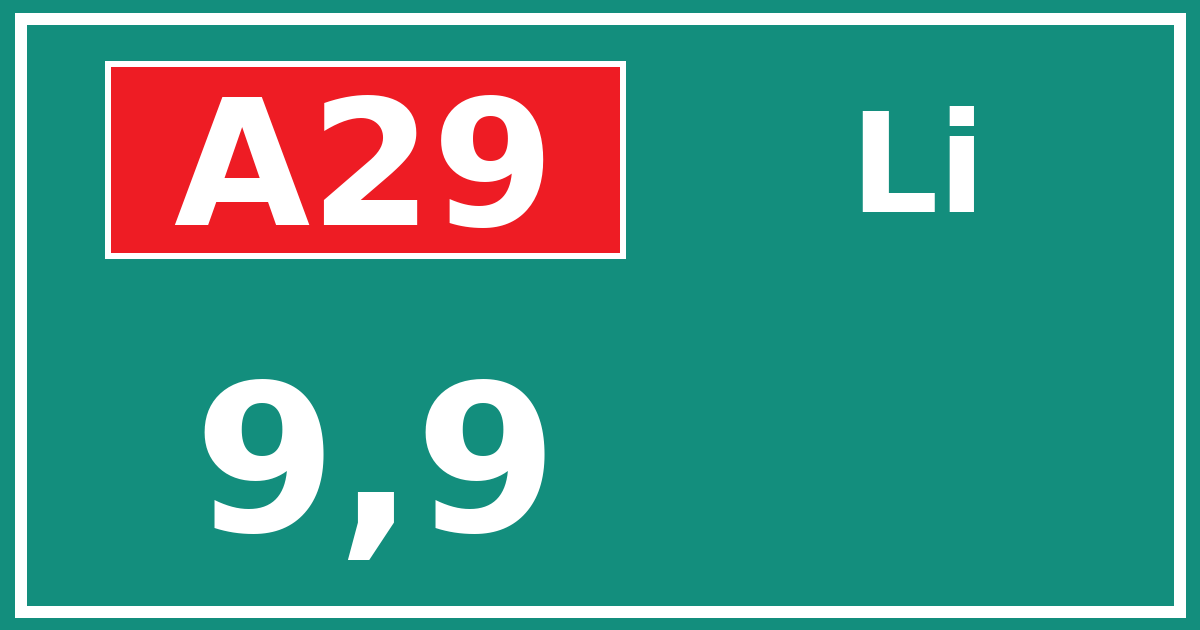 Hectometerbord A29 9,9 zijde Li