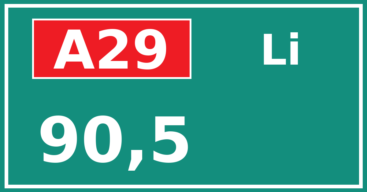 Hectometerbord A29 90,5 zijde Li