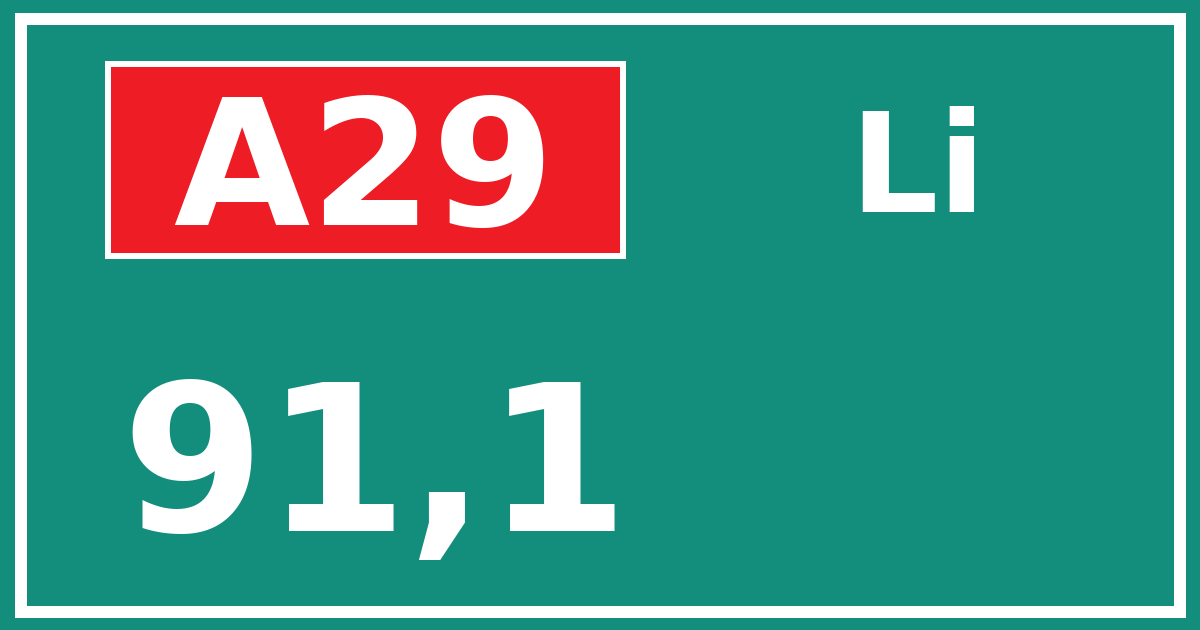 Hectometerbord A29 91,1 zijde Li
