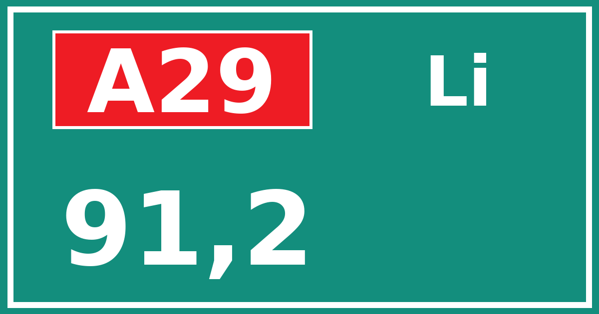 Hectometerbord A29 91,2 zijde Li