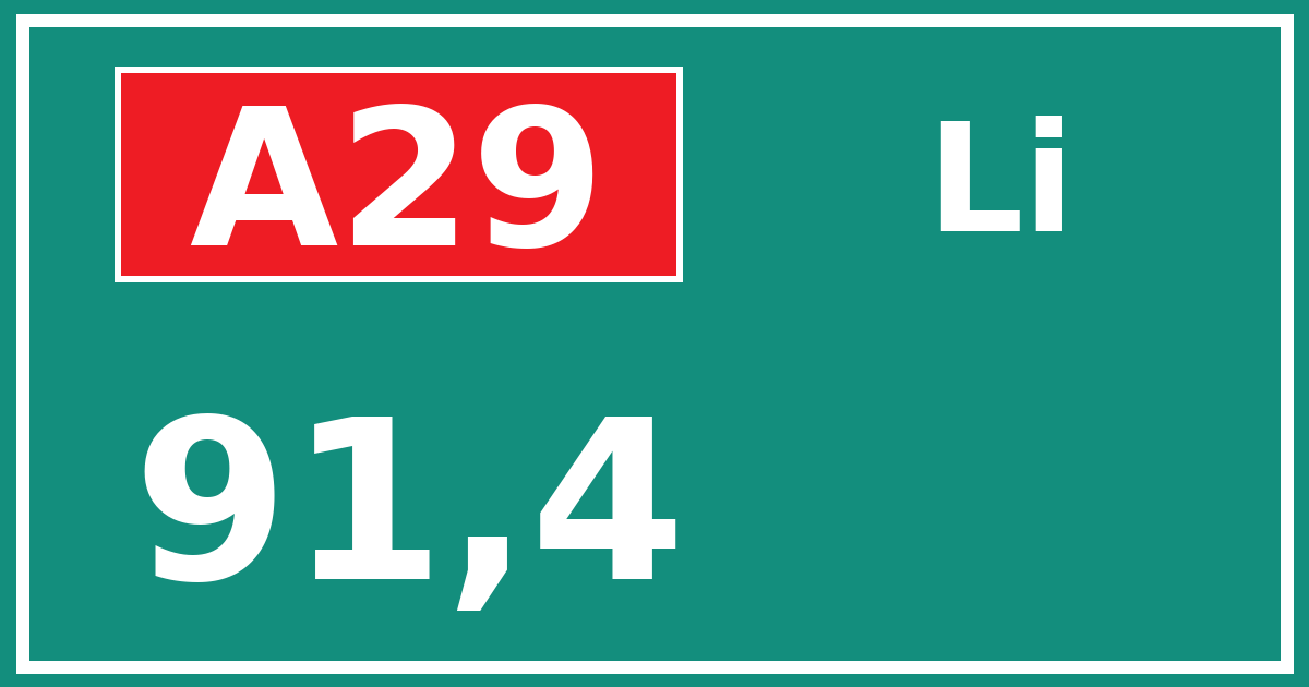 Hectometerbord A29 91,4 zijde Li