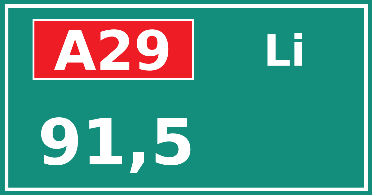 Hectometerbord A29 91,5 zijde Li